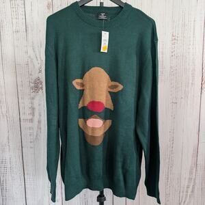 Azur Ugly Christmas Sweater XXL Forest Green Reindeer Knit Holiday Party NWT
